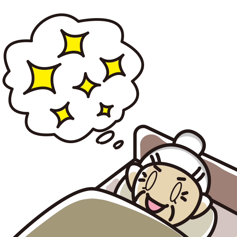 いい夢を見ているおばあさんのイラスト【色あり、背景なし】透過PNG