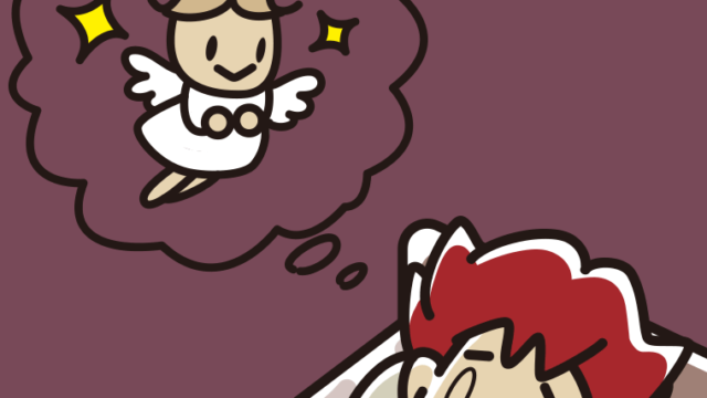 悲しい夢を見ている男子大学生のイラスト【色、背景あり】PNG