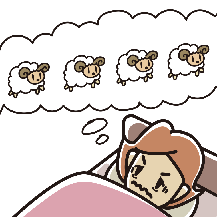 眠れなくて困っている女性のイラスト【色あり、背景なし】透過PNG