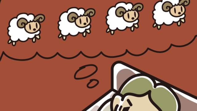 眠れなくて困っている小学生男子のイラスト【色、背景あり】PNG