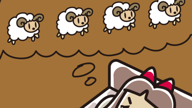 眠れなくて困っている小学生女子のイラスト【色、背景あり】PNG