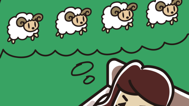 眠れなくて困っている女子高校生のイラスト【色、背景あり】PNG