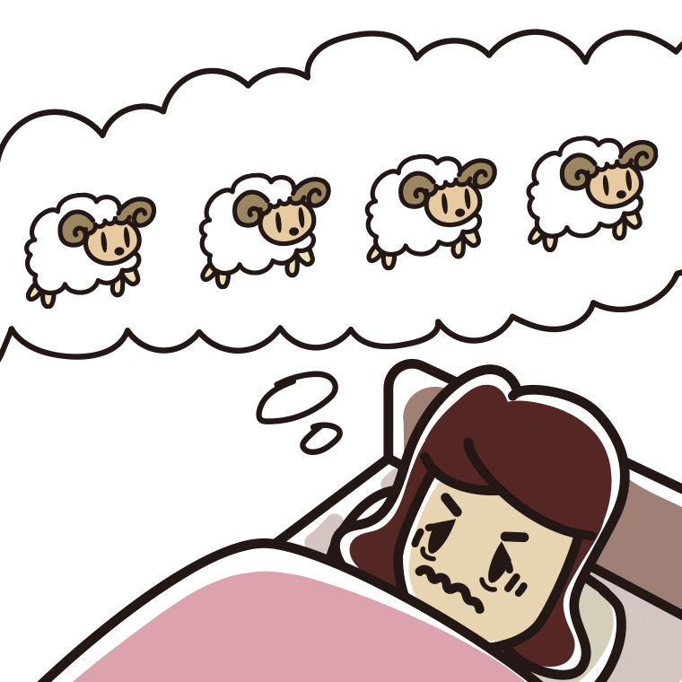 眠れなくて困っている女子高校生のイラスト【色あり、背景なし】透過PNG