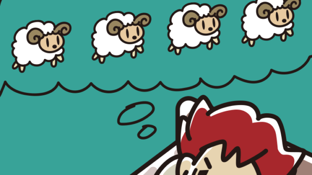 眠れなくて困っている男子大学生のイラスト【色、背景あり】PNG