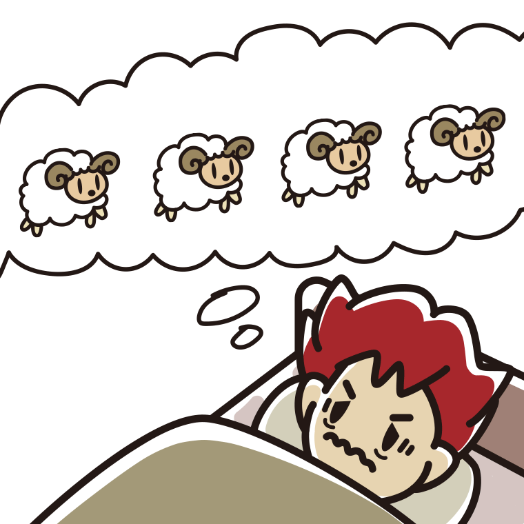 眠れなくて困っている男子大学生のイラスト【色あり、背景なし】透過PNG