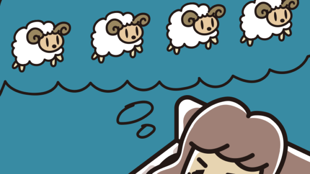 眠れなくて困っている女子大学生のイラスト【色、背景あり】PNG