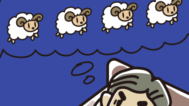 眠れなくて困っているおじさんのイラスト【色、背景あり】PNG