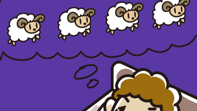 眠れなくて困っているおばさんのイラスト【色、背景あり】PNG