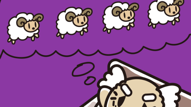 眠れなくて困っているおじいさんのイラスト【色、背景あり】PNG