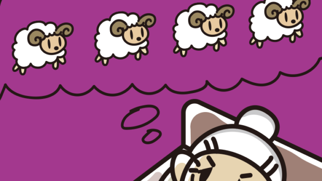 眠れなくて困っているおばあさんのイラスト【色、背景あり】PNG