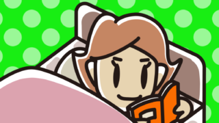 ベッドで本を読む女性のイラスト【色、背景あり】PNG