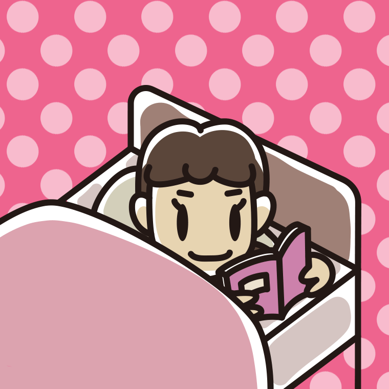 ベッドで本を読む女子中学生のイラスト【色、背景あり】PNG