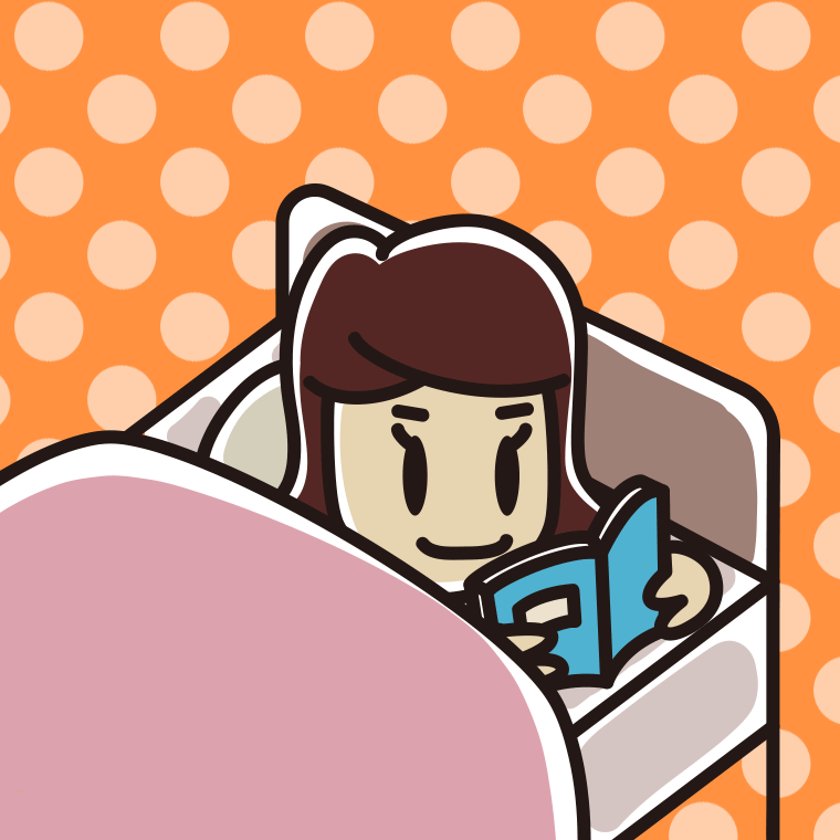 ベッドで本を読む女子高校生のイラスト【色、背景あり】PNG