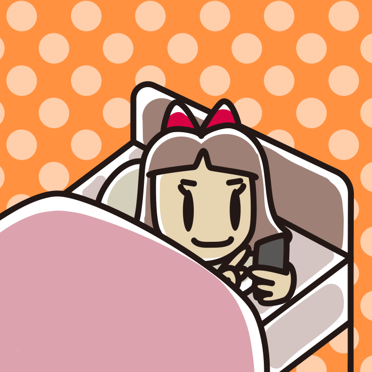 ベッドでスマホを使う小学生女子のイラスト【色、背景あり】PNG