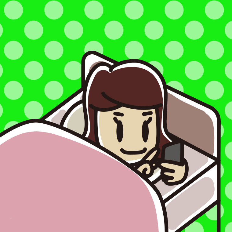 ベッドでスマホを使う女子高校生のイラスト【色、背景あり】PNG
