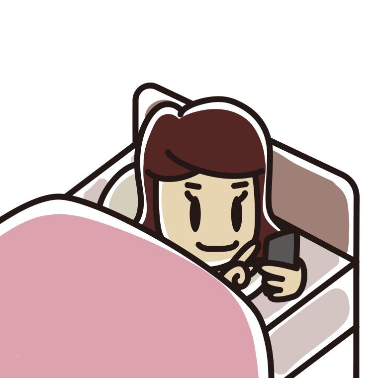 ベッドでスマホを使う女子高校生のイラスト【色あり、背景なし】透過PNG