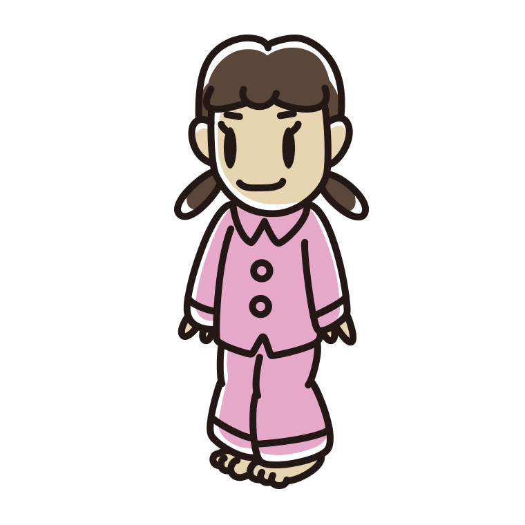 パジャマ姿の女子中学生のイラスト【色あり、背景なし】透過PNG