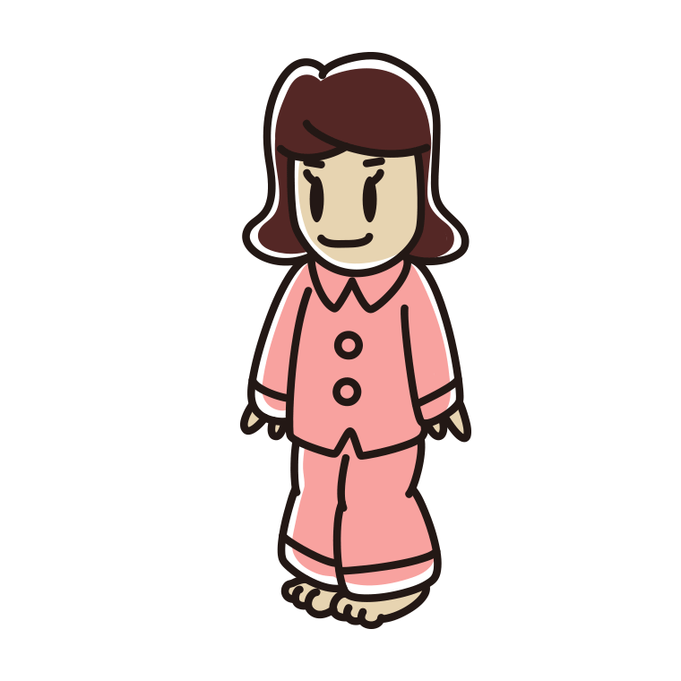 パジャマ姿の女子高校生のイラスト【色あり、背景なし】透過PNG