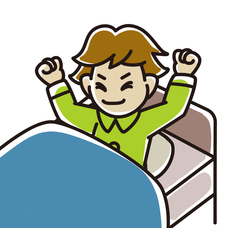 目覚める男子高校生のイラスト【色あり、背景なし】透過PNG