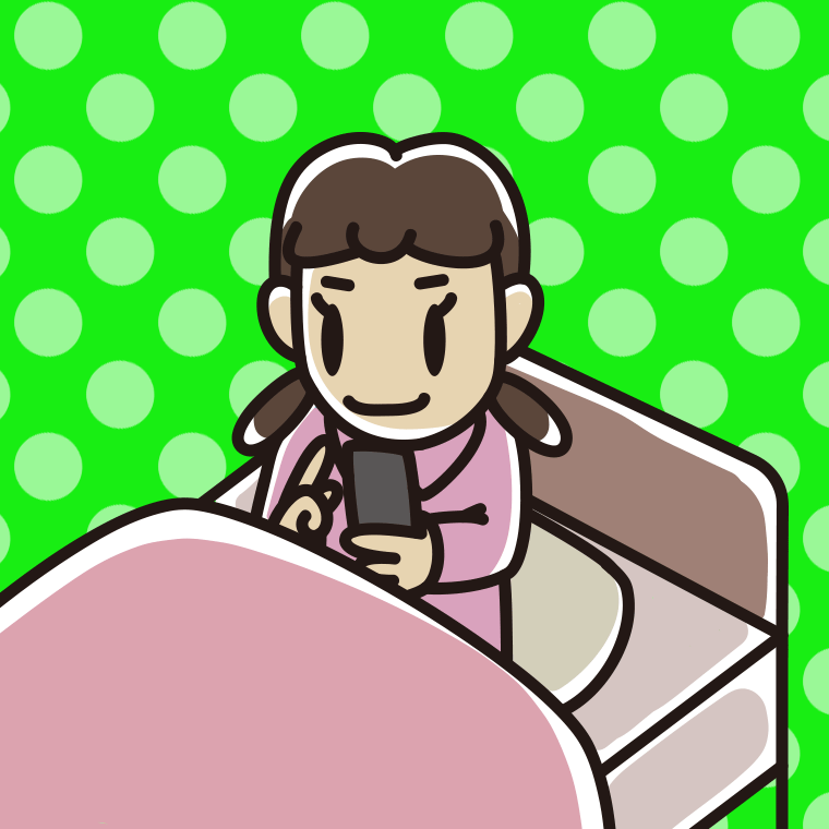 ベッドに座りスマホを使う女子中学生のイラスト【色、背景あり】PNG