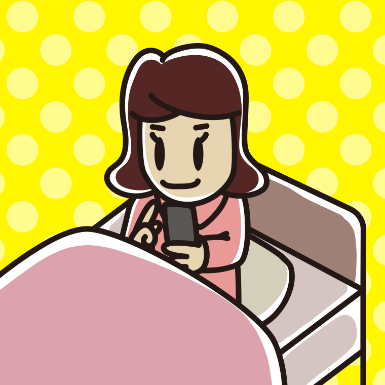 ベッドに座りスマホを使う女子高校生のイラスト【色、背景あり】PNG