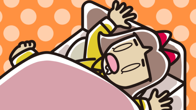 寝相が悪い小学生女子のイラスト【色、背景あり】PNG