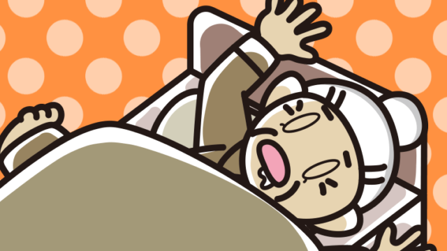 寝相が悪いおばあさんのイラスト【色、背景あり】PNG