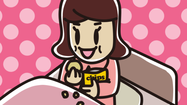 ベッドでお菓子を食べる女子高校生のイラスト【色、背景あり】PNG