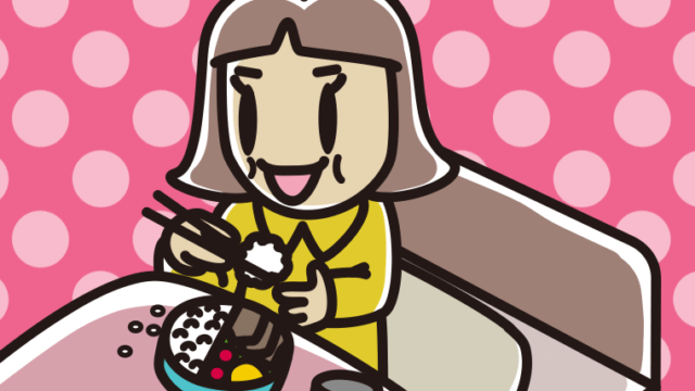 ベッドで食事をする小学生女子のイラスト【色、背景あり】PNG