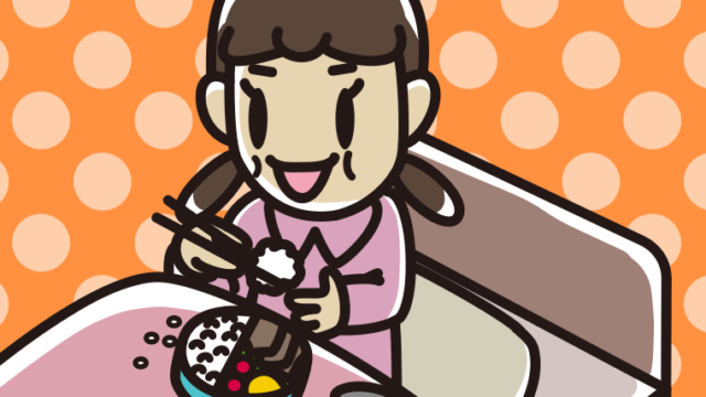 ベッドで食事をする女子中学生のイラスト【色、背景あり】PNG