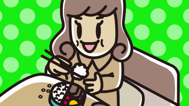 ベッドで食事をする女子大学生のイラスト【色、背景あり】PNG