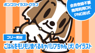 【フリー素材】ごはんをモリモリ食べるキャバリアちゃん（犬）のイラスト