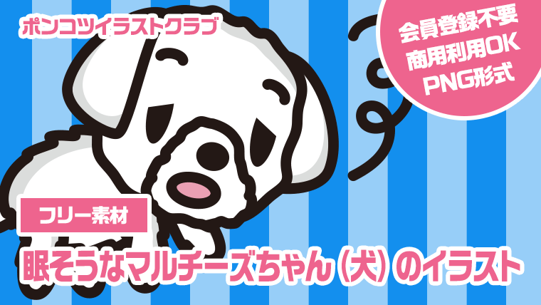 【フリー素材】眠そうなマルチーズちゃん（犬）のイラスト