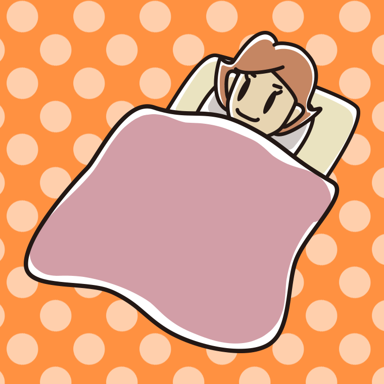 布団で寝る女性のイラスト【色、背景あり】PNG