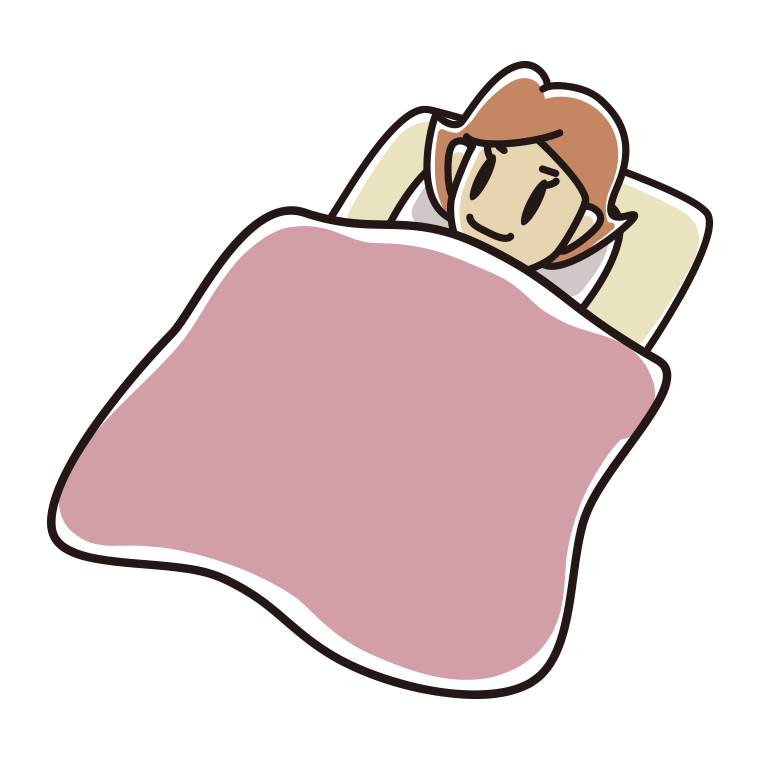 布団で寝る女性のイラスト【色あり、背景なし】透過PNG