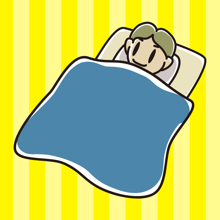 布団で寝る小学生男子のイラスト【色、背景あり】PNG