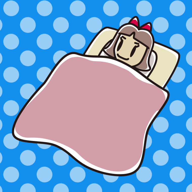 布団で寝る小学生女子のイラスト【色、背景あり】PNG