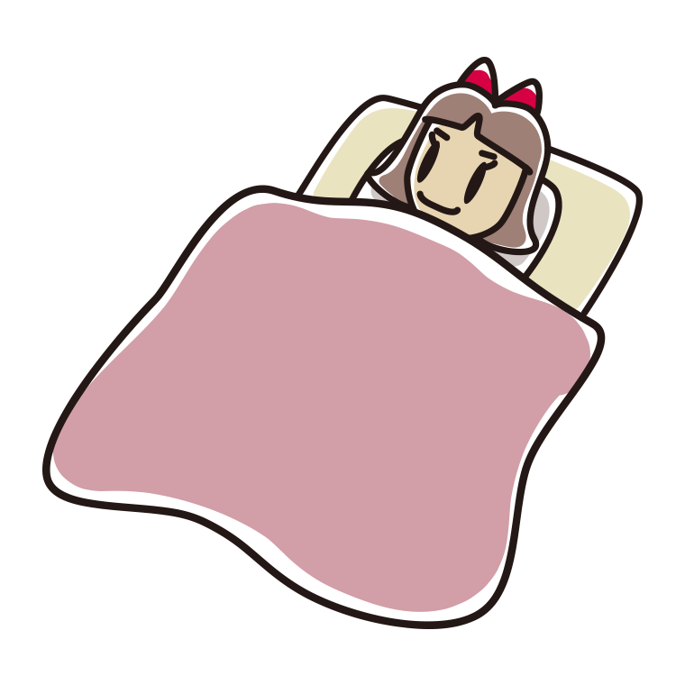 布団で寝る小学生女子のイラスト【色あり、背景なし】透過PNG