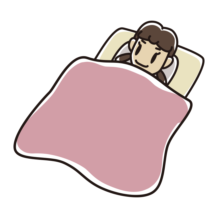 布団で寝る女子中学生のイラスト【色あり、背景なし】透過PNG