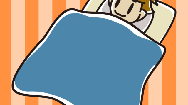 布団で寝る男子高校生のイラスト【色、背景あり】PNG