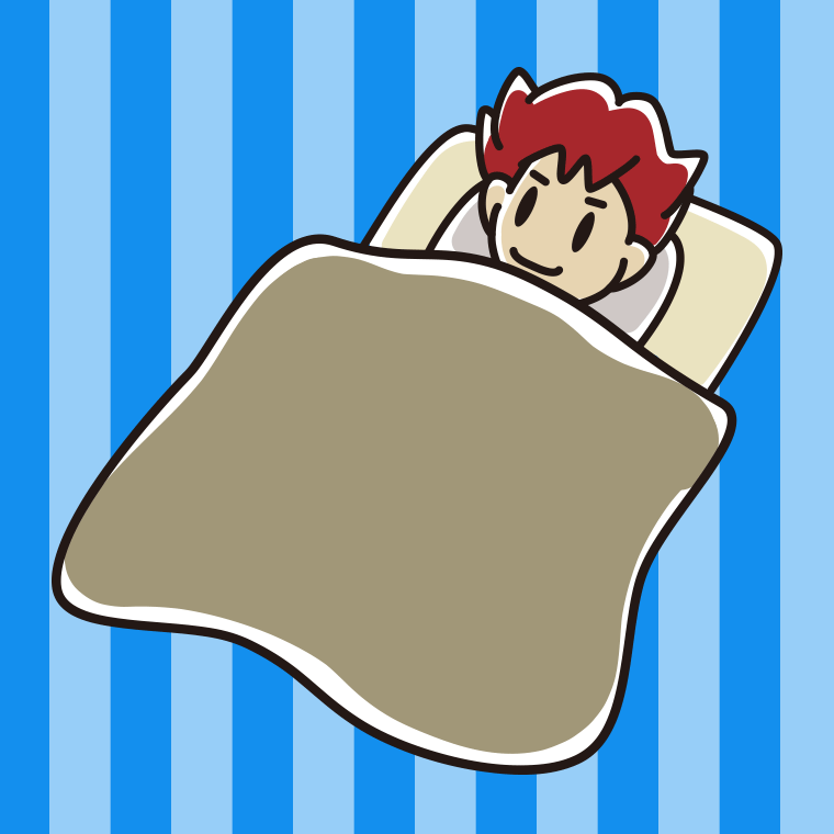 布団で寝る男子大学生のイラスト【色、背景あり】PNG