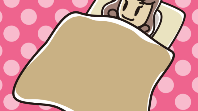 布団で寝る女子大学生のイラスト【色、背景あり】PNG
