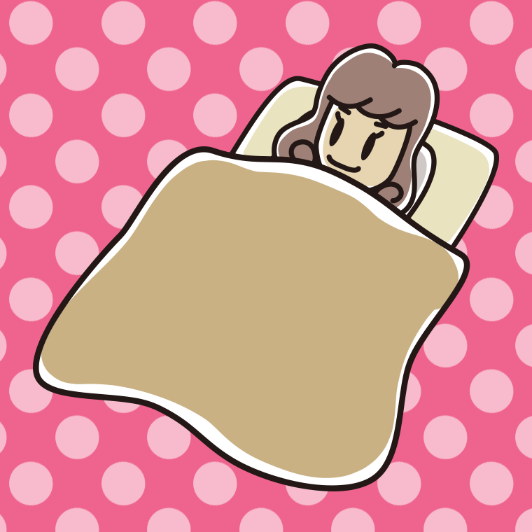 布団で寝る女子大学生のイラスト【色、背景あり】PNG