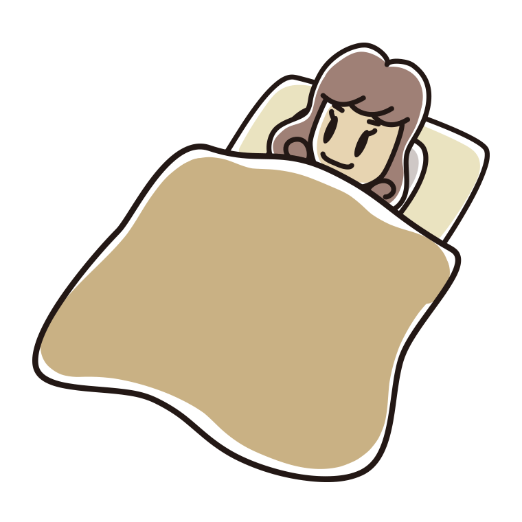 布団で寝る女子大学生のイラスト【色あり、背景なし】透過PNG