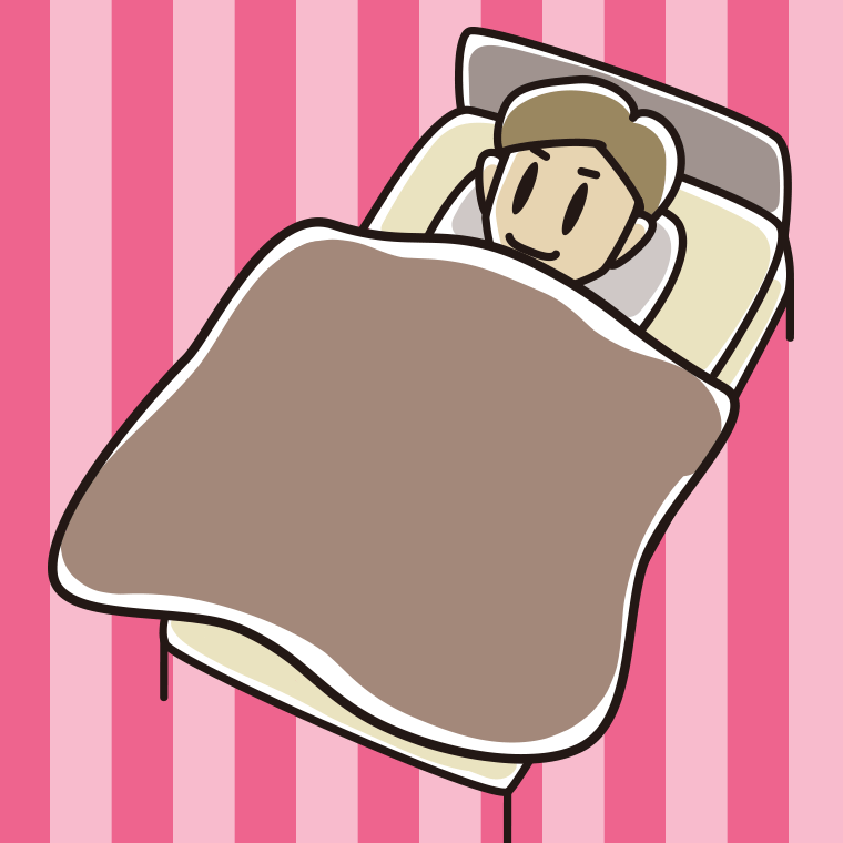 ベッドで寝る男性のイラスト【色、背景あり】PNG