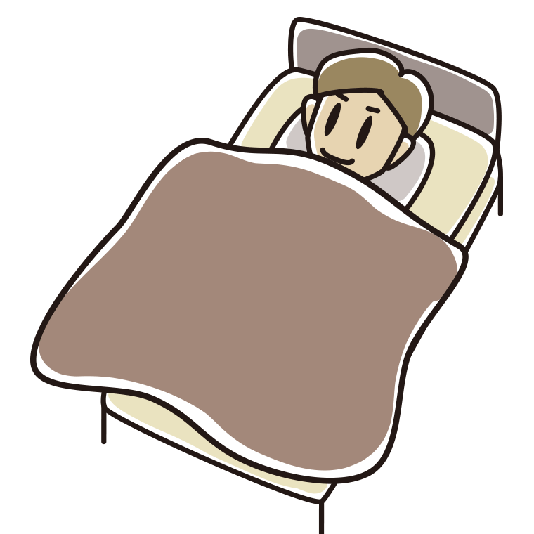 ベッドで寝る男性のイラスト【色あり、背景なし】透過PNG
