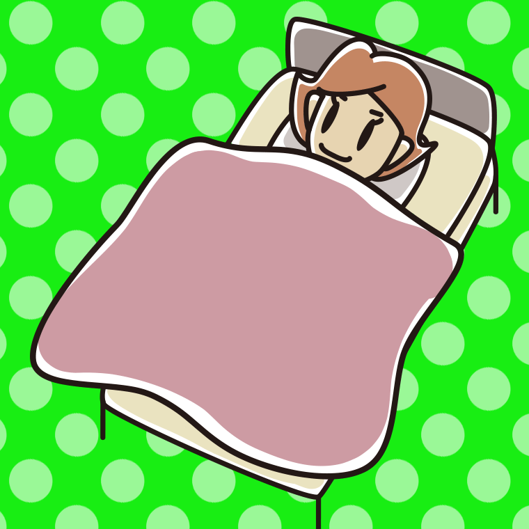 ベッドで寝る女性のイラスト【色、背景あり】PNG