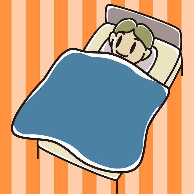 ベッドで寝る小学生男子のイラスト【色、背景あり】PNG