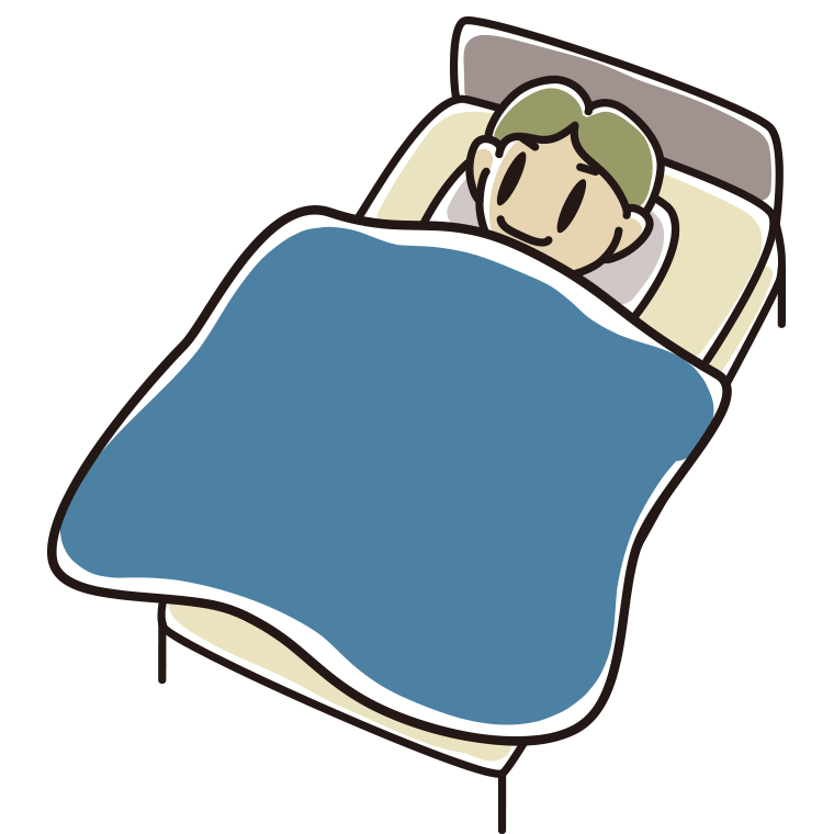 ベッドで寝る小学生男子のイラスト【色あり、背景なし】透過PNG