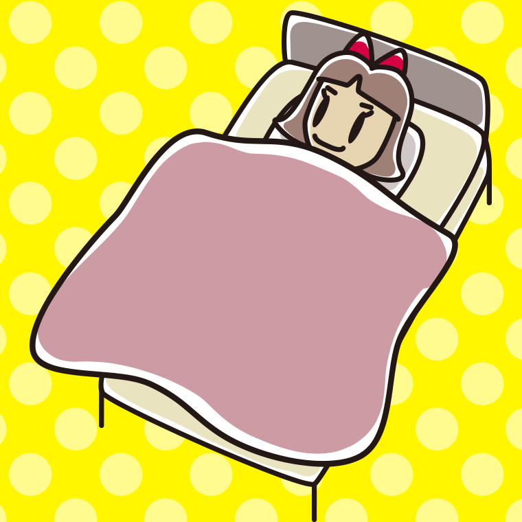 ベッドで寝る小学生女子のイラスト【色、背景あり】PNG
